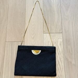 Vintage Reva Black Envelope Purse with Gold Snake Chain